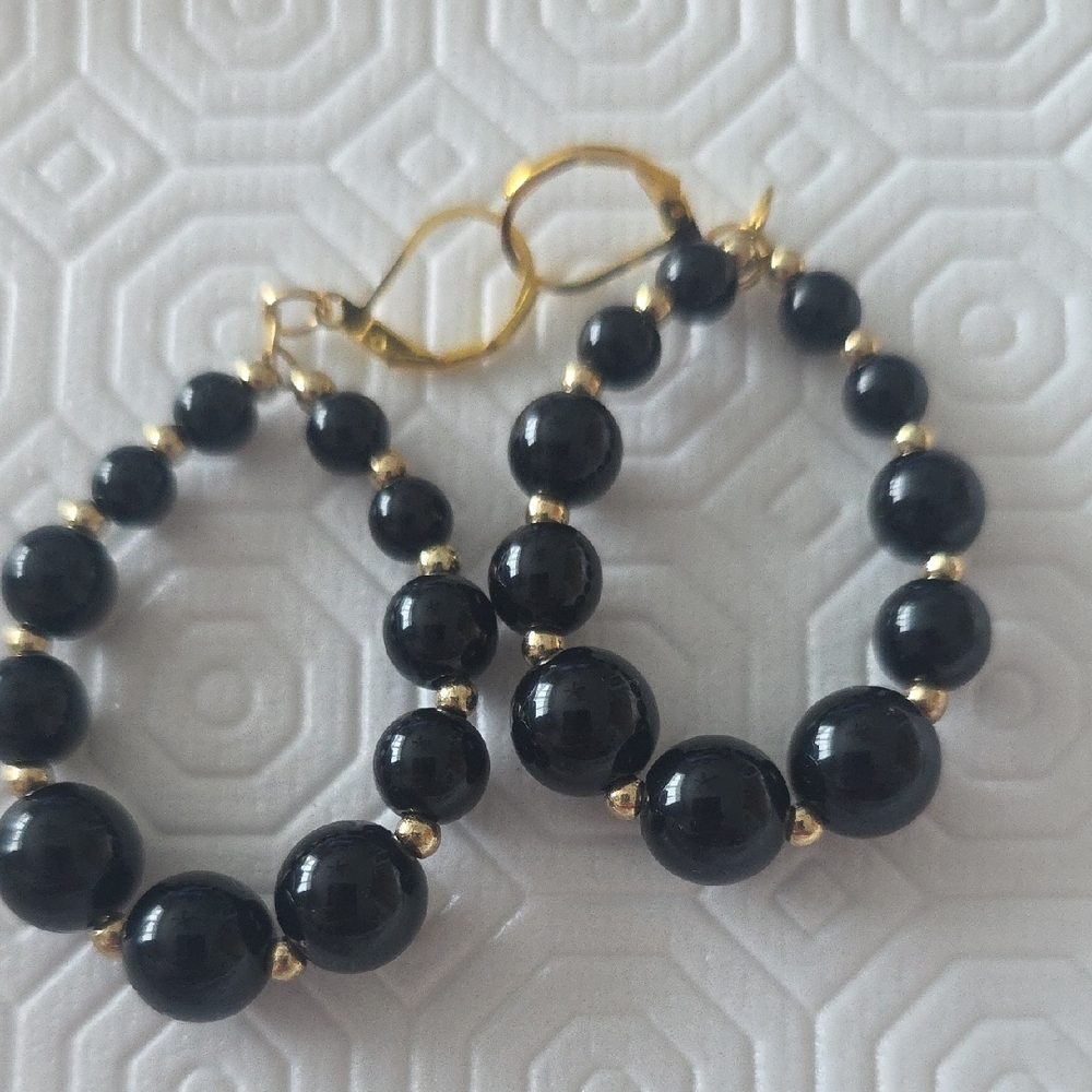 Chic Black and Gold Beaded Earrings